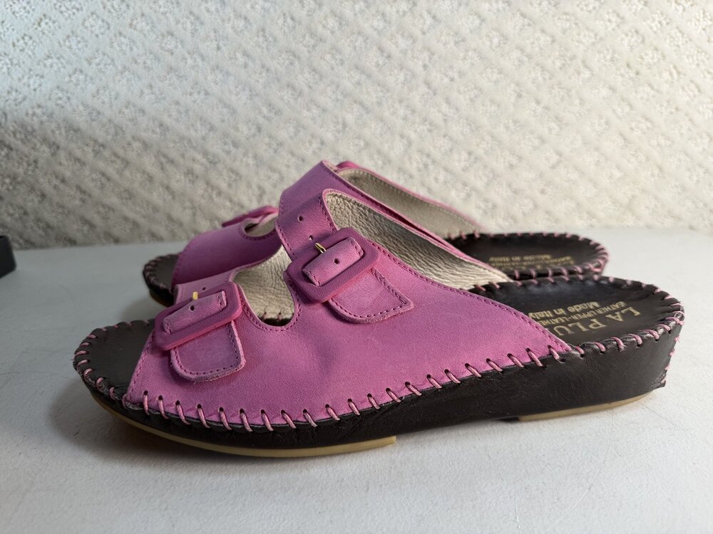 La Plume Jen Womens Slide Sandals US Pink Leather Sandal Size 9.5